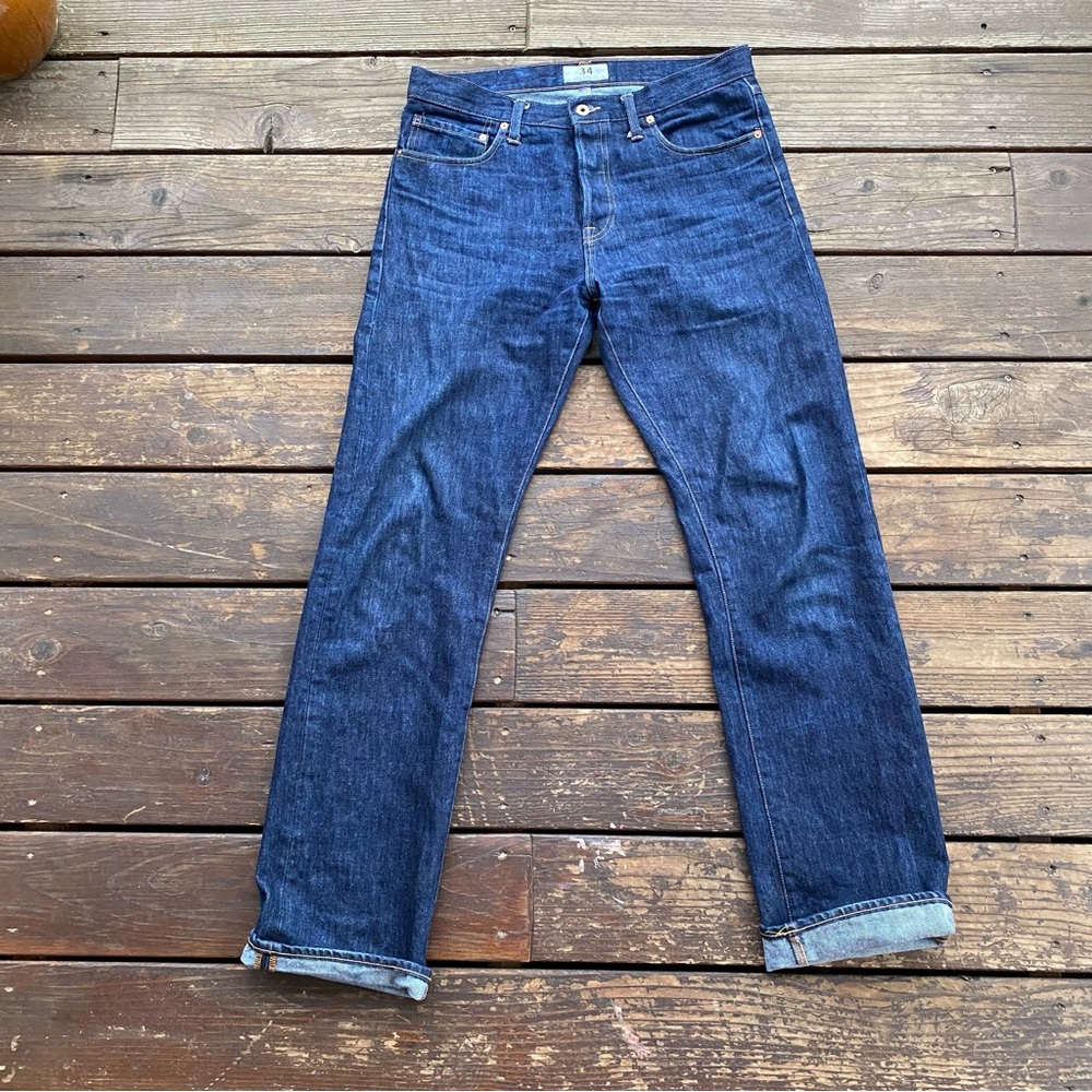 Tellason stock slim straight jeans dark wash 100% cotton 34 x 35